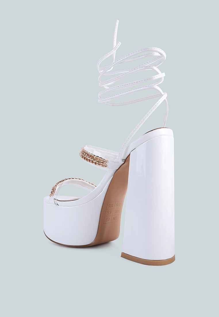 indulgence metal chain lace up chunky sandals#color_white