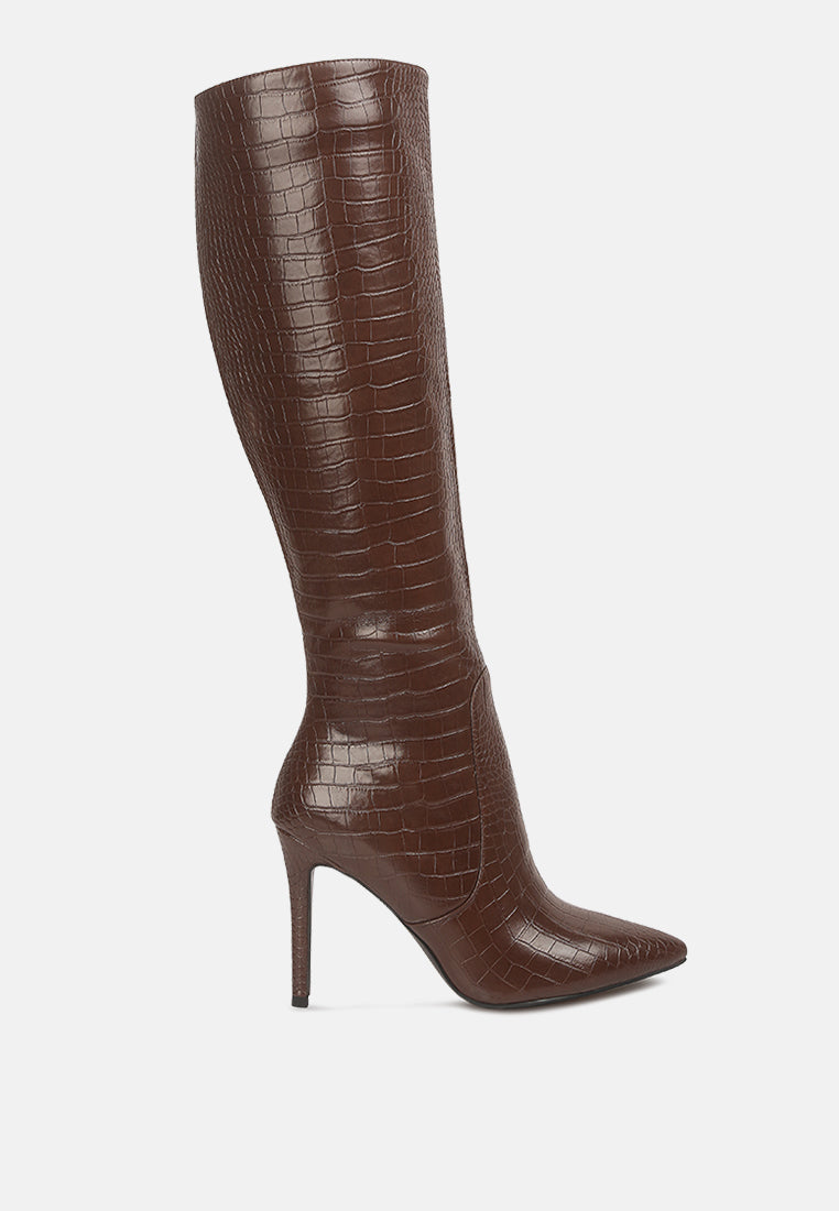 indulgent high heel croc calf boots#color_dark-brown