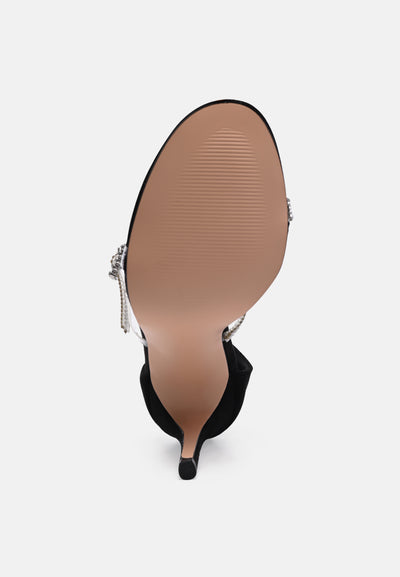 ines bling strap high heel sandals#color_black