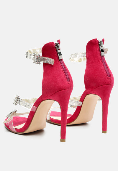 ines bling strap high heel sandals#color_red