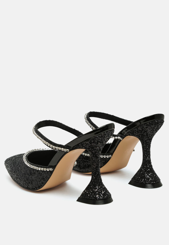 iris glitter spool heel sandals#color_black