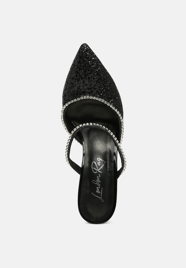iris glitter spool heel sandals#color_black