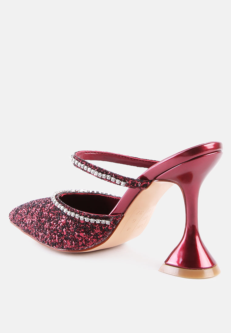 iris glitter spool heel sandals#color_wine