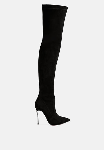 jaynetts stretch suede micro high knee boots#color_black