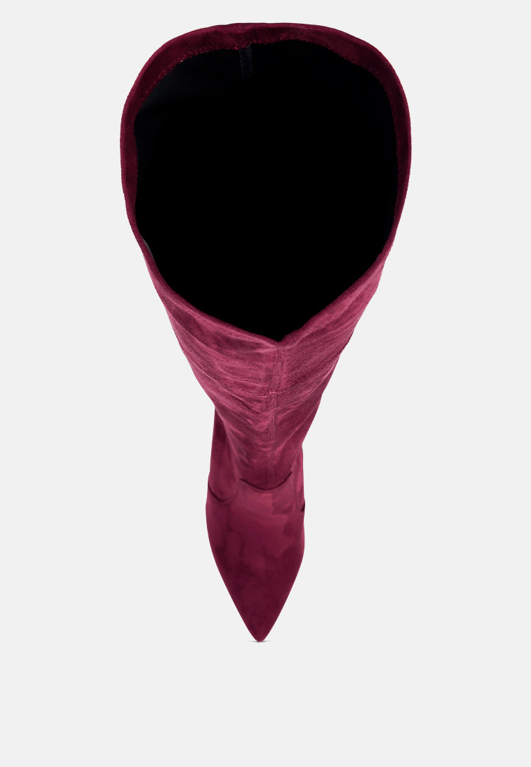 jaynetts stretch suede micro high knee boots#color_burgundy