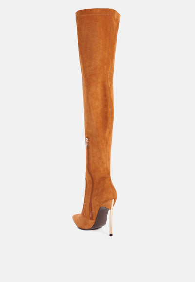 jaynetts stretch suede micro high knee boots#color_tan