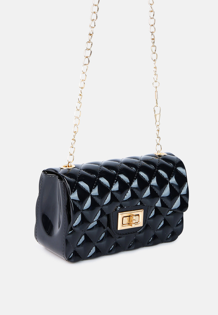 jelly quilted rectangular sling bag#color_black