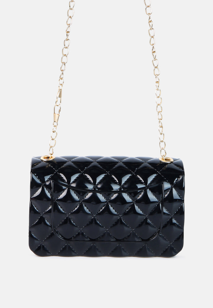 jelly quilted rectangular sling bag#color_black