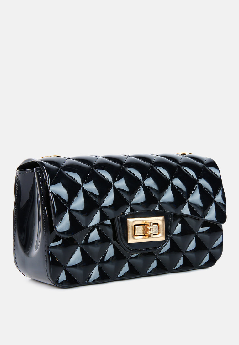 jelly quilted rectangular sling bag#color_black
