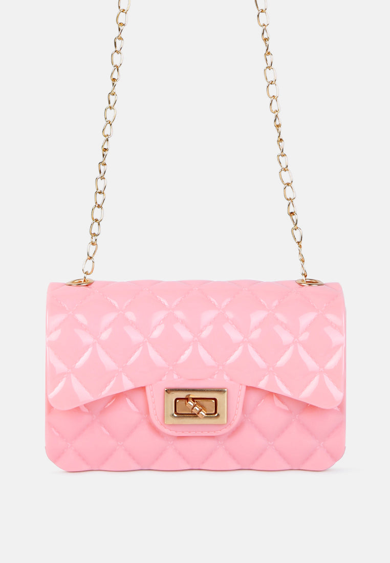 jelly quilted rectangular sling bag#color_pink