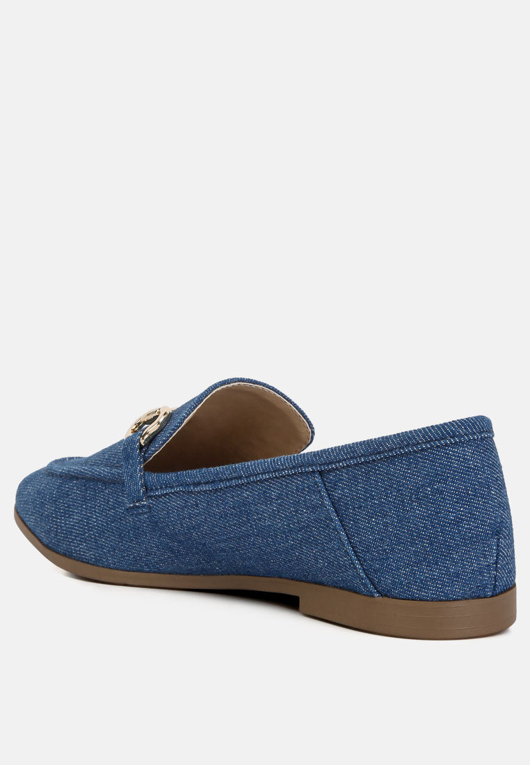 jiro horsebit detail flat loafers#color_denim