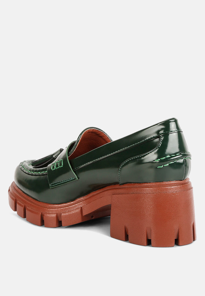 jonah tassels detail chunky loafers by rag#color_dark-green