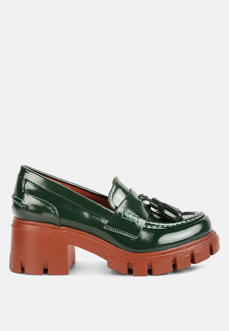 jonah tassels detail chunky loafers by rag#color_dark-green