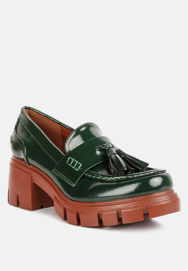 jonah tassels detail chunky loafers by rag#color_dark-green