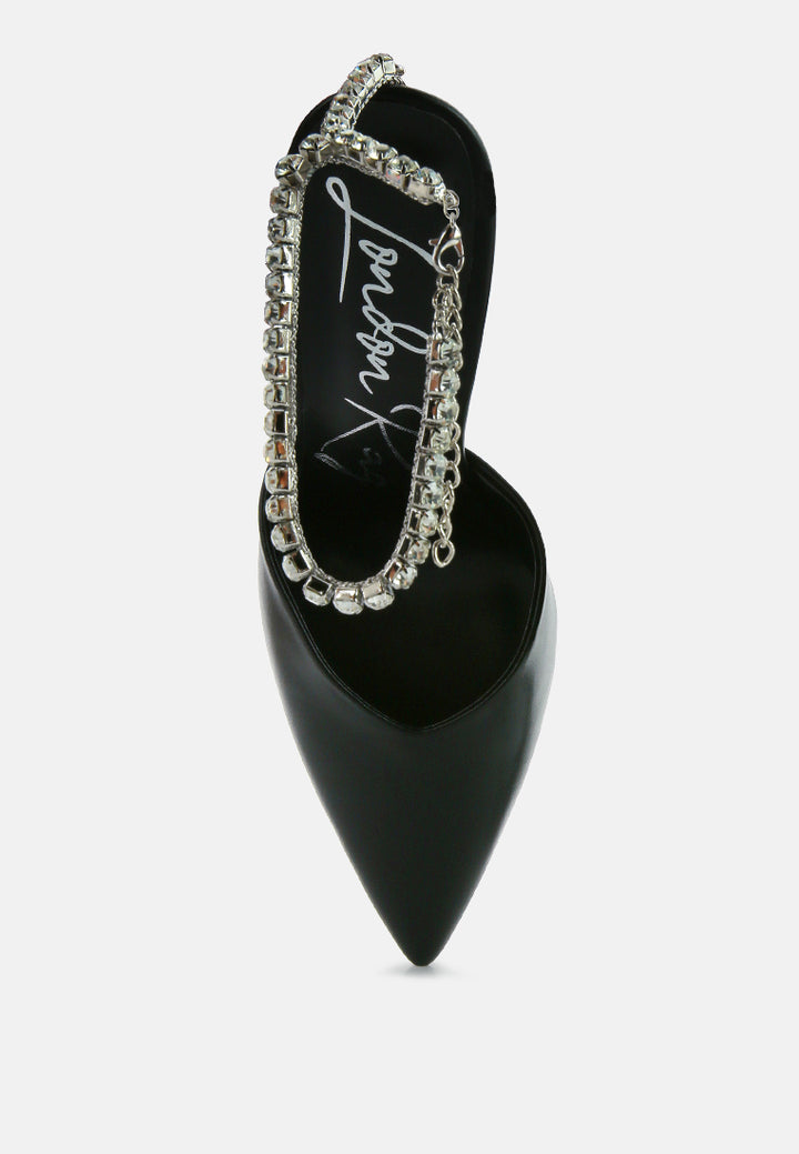 joyce high heeled rhinestone mule sandals#color_black