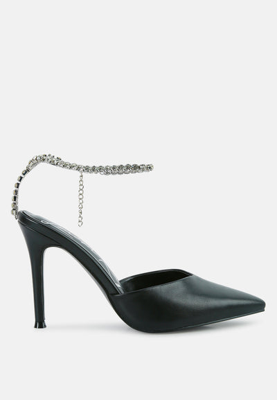 joyce high heeled rhinestone mule sandals#color_black