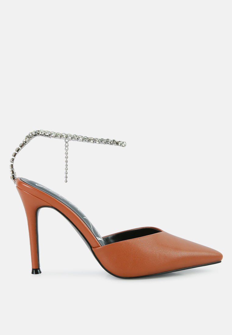 joyce high heeled rhinestone mule sandals#color_mocca