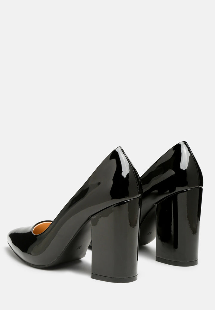 kamira block heeled formal faux leather pumps#color_black