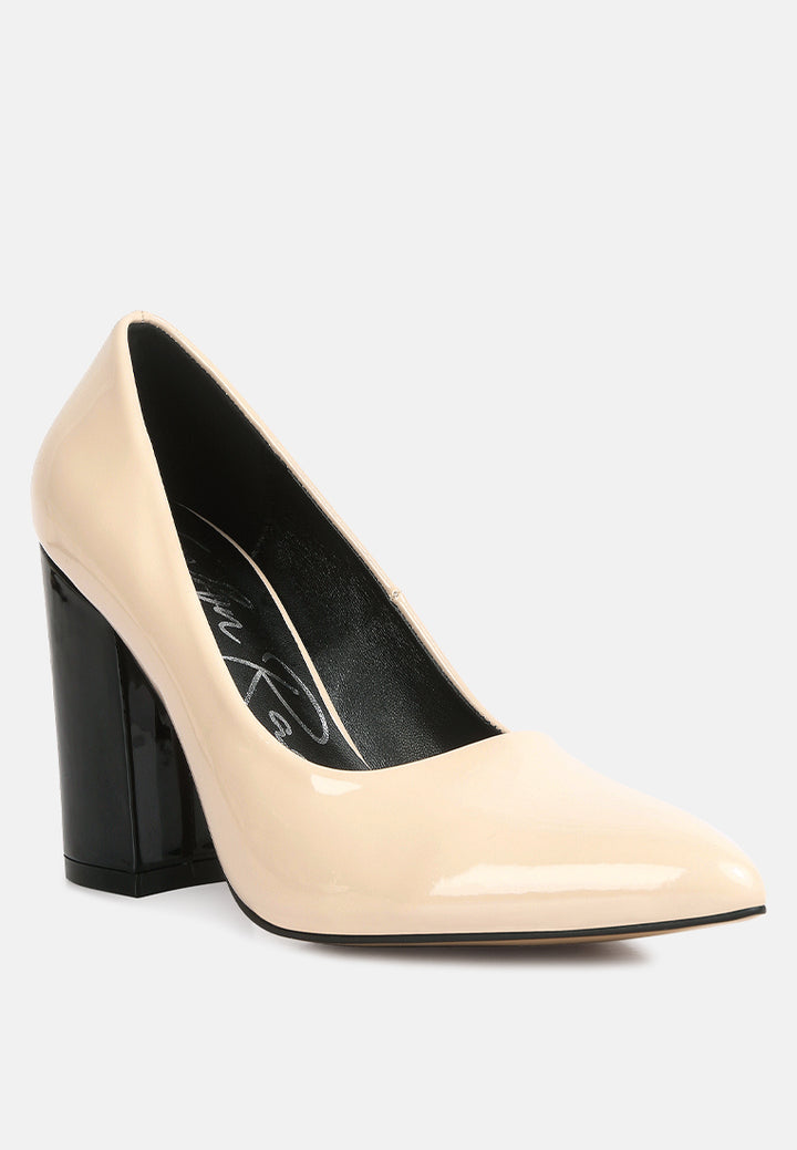 kamira block heeled formal faux leather pumps#color_nude