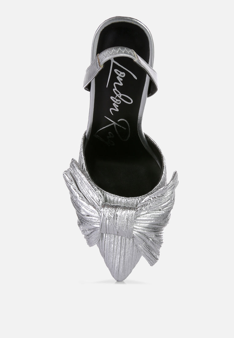 kiki high heeled bow slingback sandals#color_silver