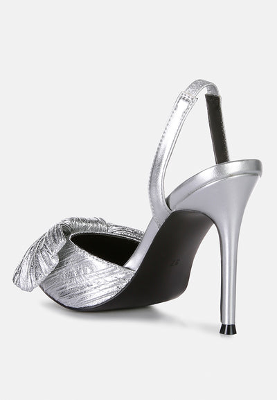 kiki high heeled bow slingback sandals#color_silver