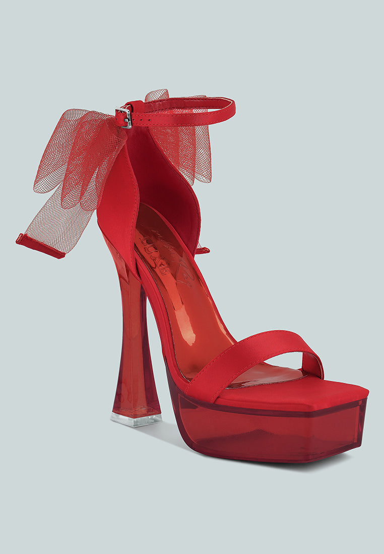 kiri satin clear high heeled bow sandals#color_red