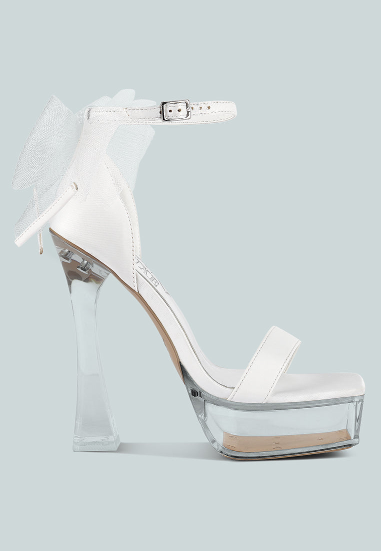 kiri satin clear high heeled bow sandals#color_white