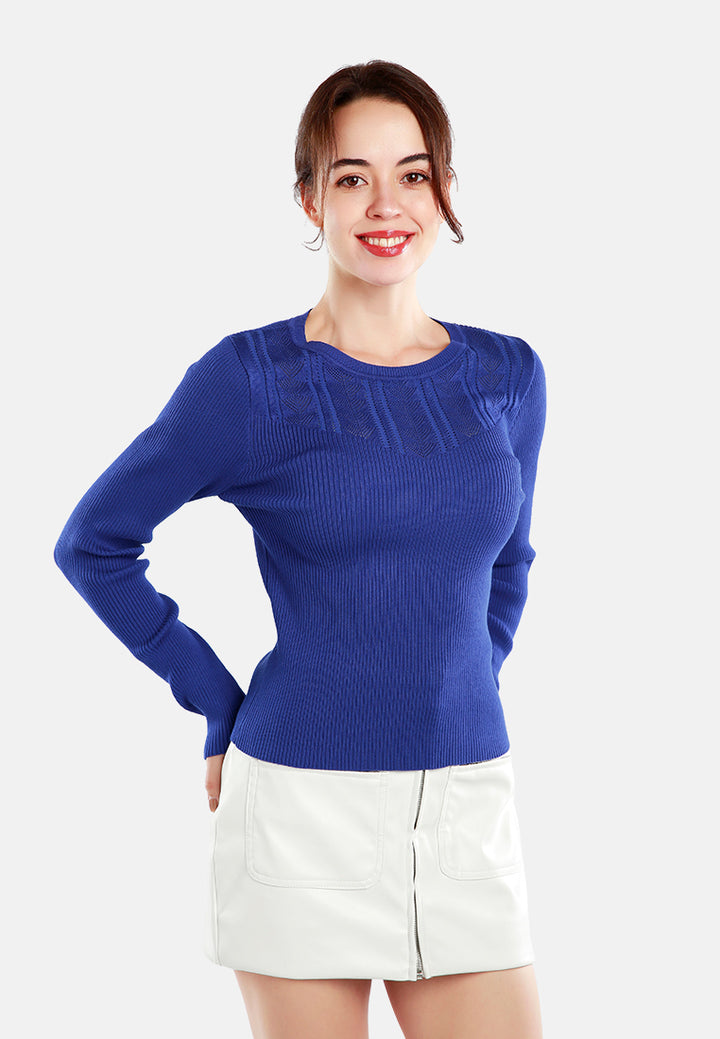 knitted pattern sweater top#color_royal blue