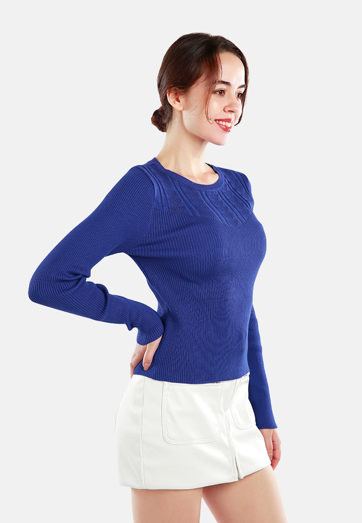 knitted pattern sweater top#color_royal blue