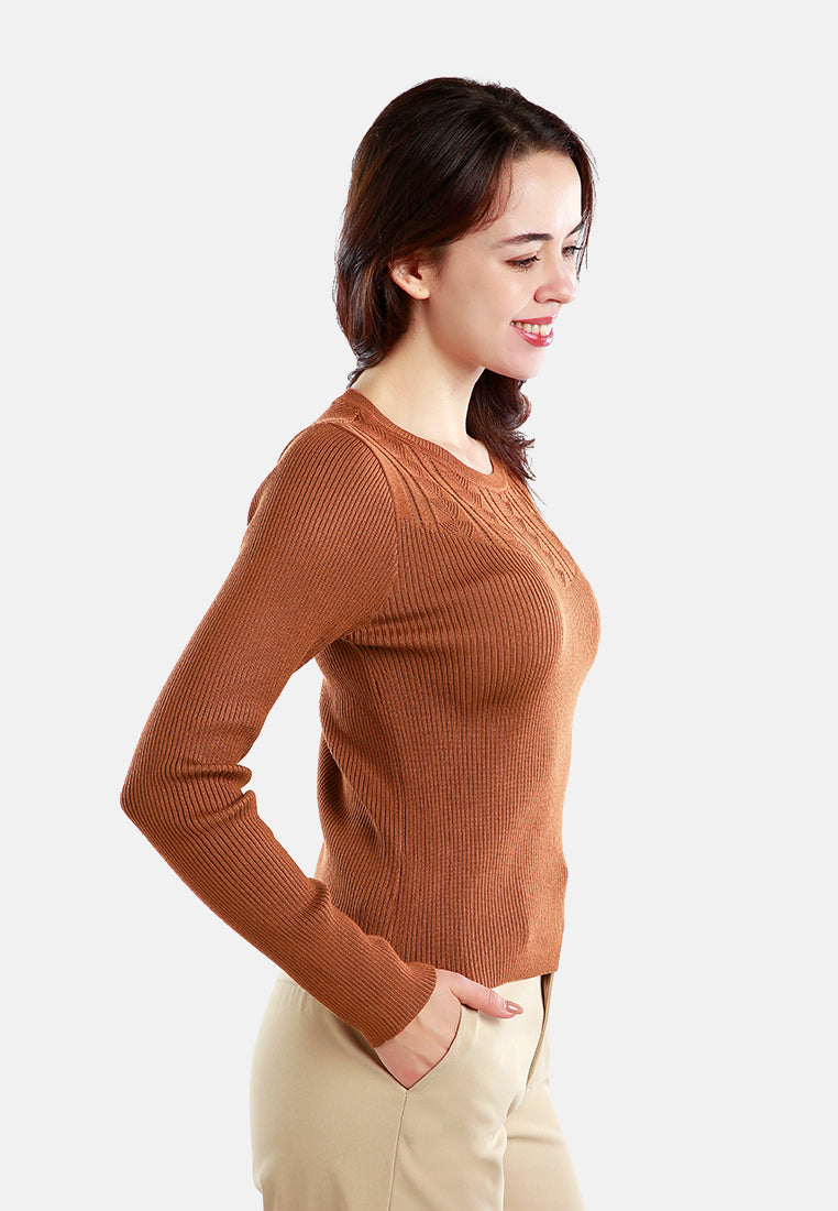 knitted pattern sweater top#color_cognac