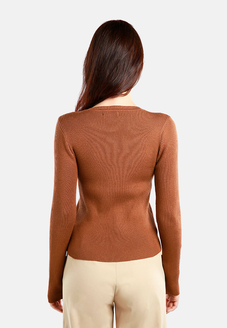 knitted pattern sweater top#color_cognac