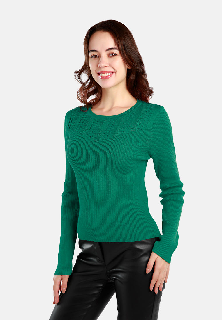 knitted pattern sweater top#color_green