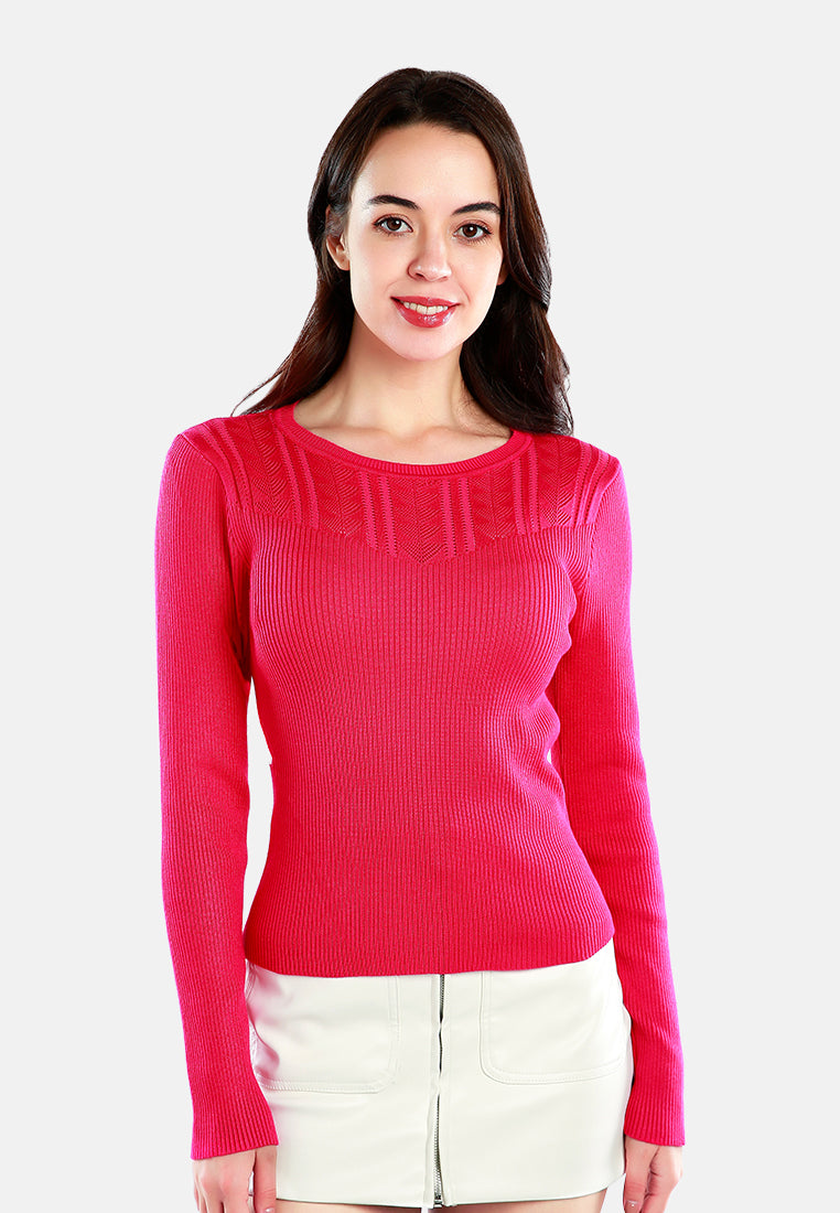 knitted pattern sweater top#color_fuchsia