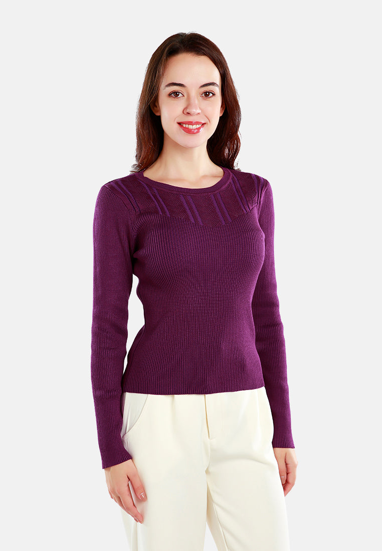 knitted pattern sweater top#color_purple