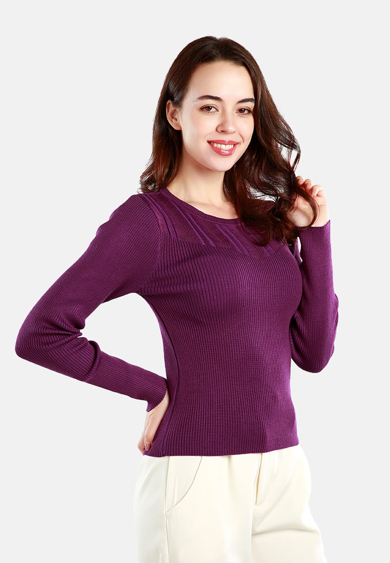 knitted pattern sweater top#color_purple