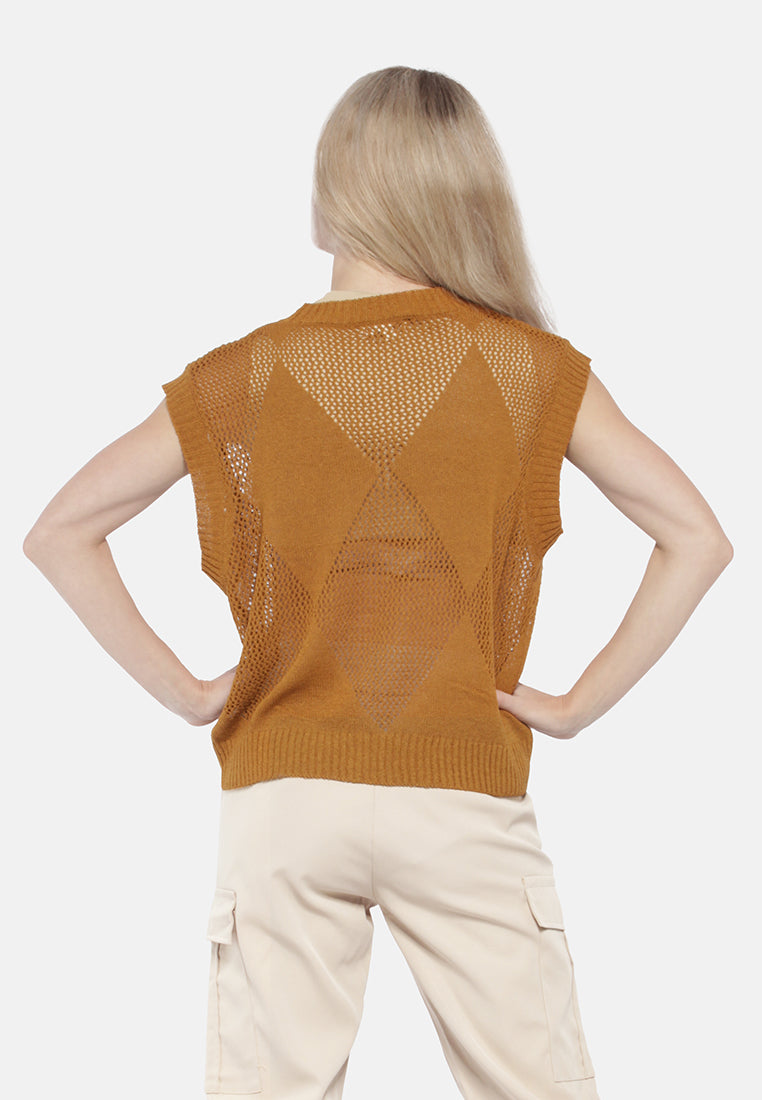 knitted sleeveless top#color_brown