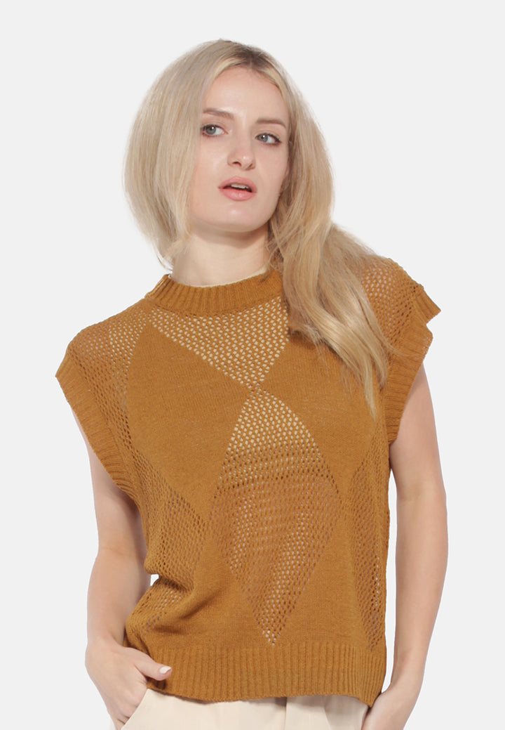 knitted sleeveless top#color_brown