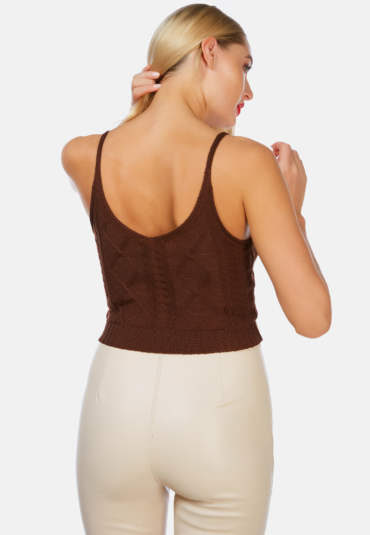 knitted spaghetti tank top#color_brown