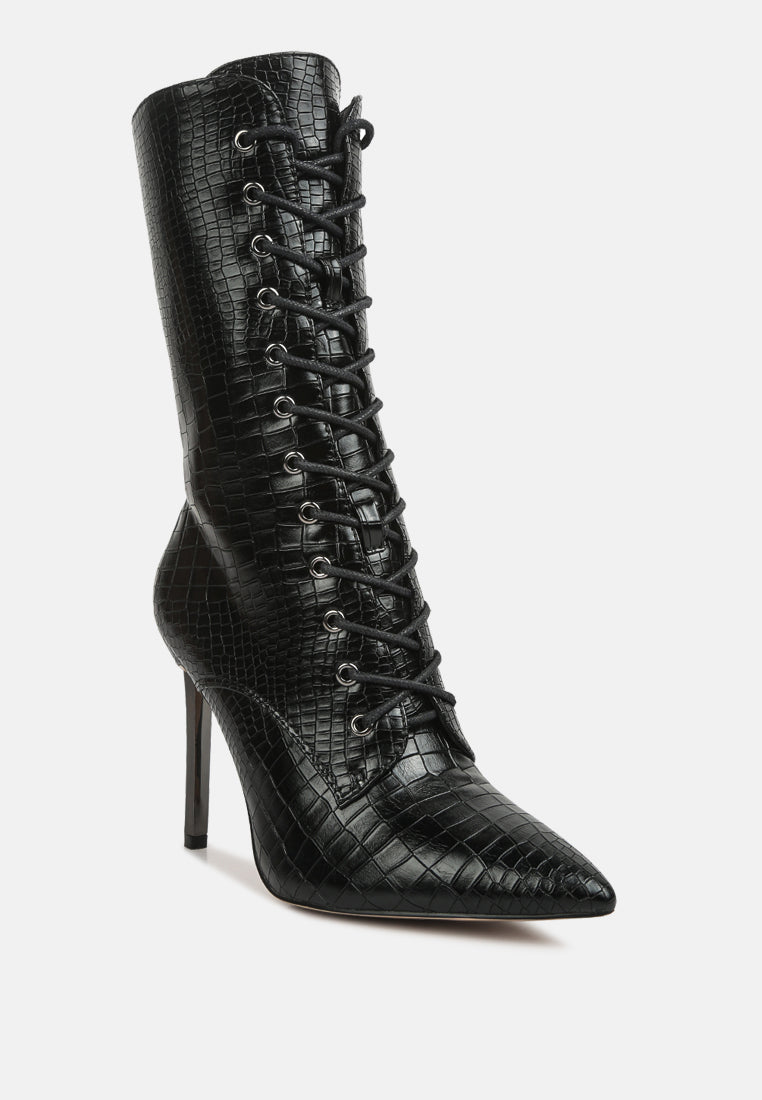 croc textured over the ankle boots by ruw#color_black