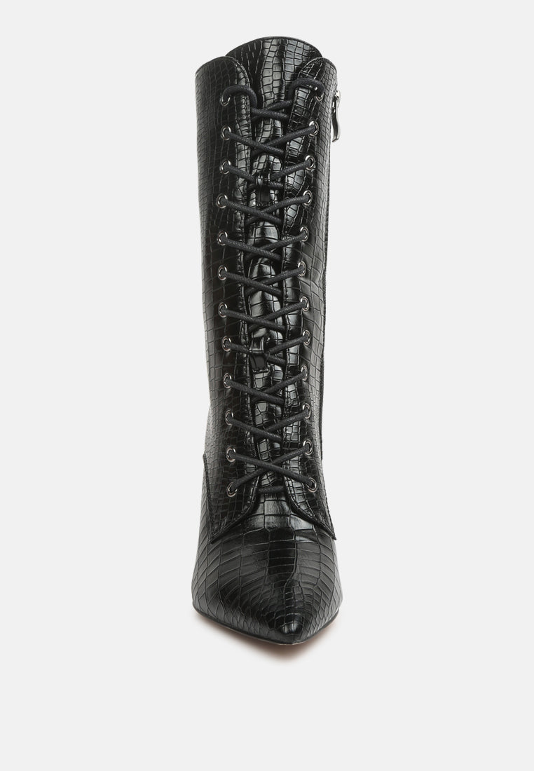 croc textured over the ankle boots by ruw#color_black