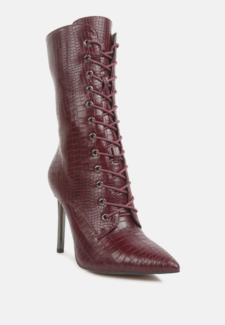 croc textured over the ankle boots by ruw#color_burgundy