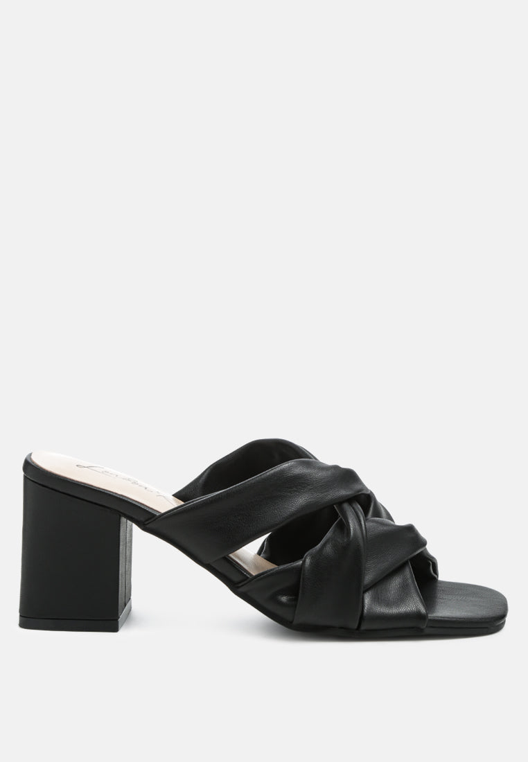 knope interwoven straps mid heeled sandals#color_black