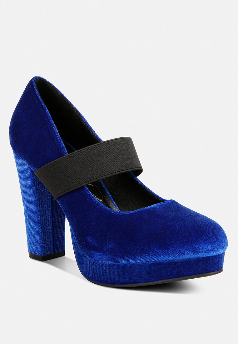 krause high block heel velvet pumps#color_blue