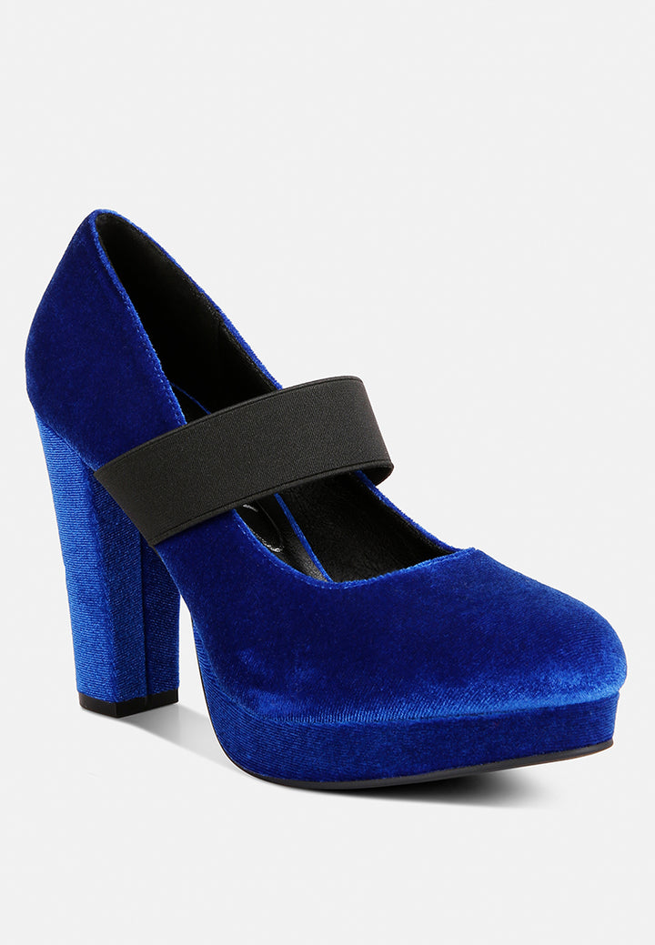 krause high block heel velvet pumps#color_blue