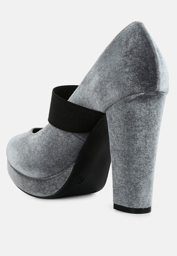 krause high block heel velvet pumps#color_grey