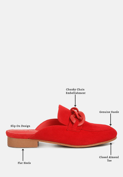 krizia chunky chain suede slip on Mules#color_red