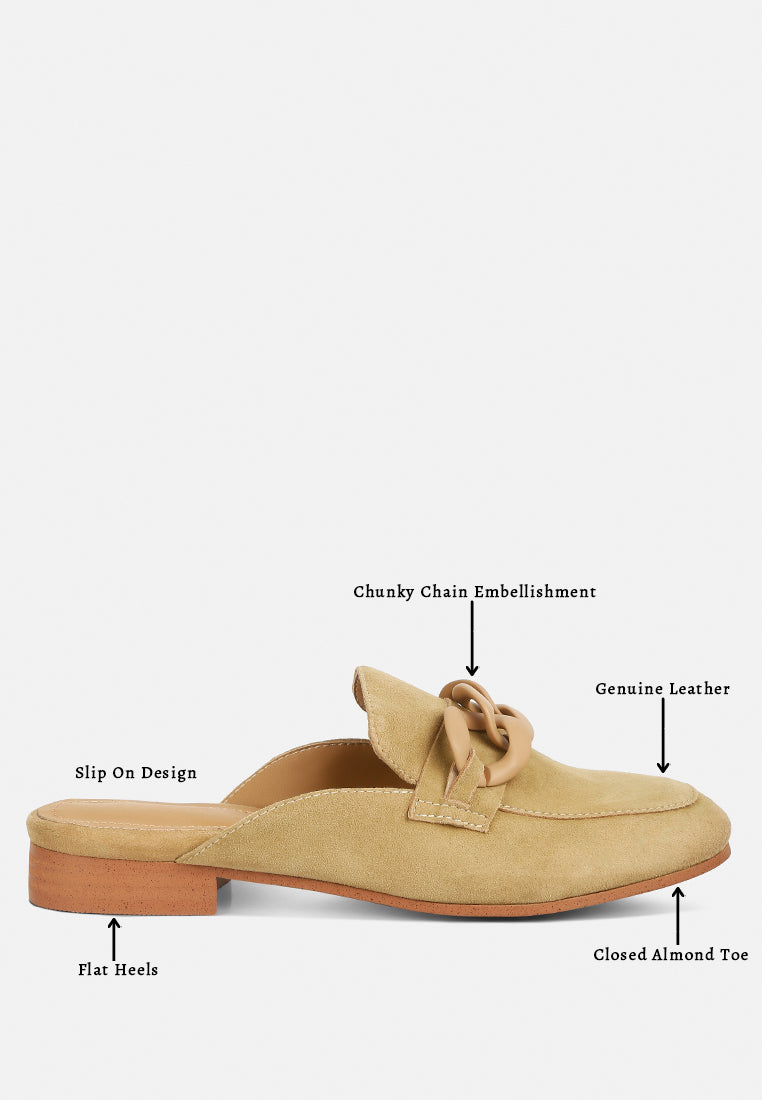 krizia chunky chain suede slip on Mules#color_sand