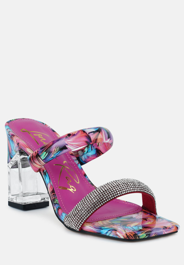 krypton clear block heeled marble print slides#color_pink