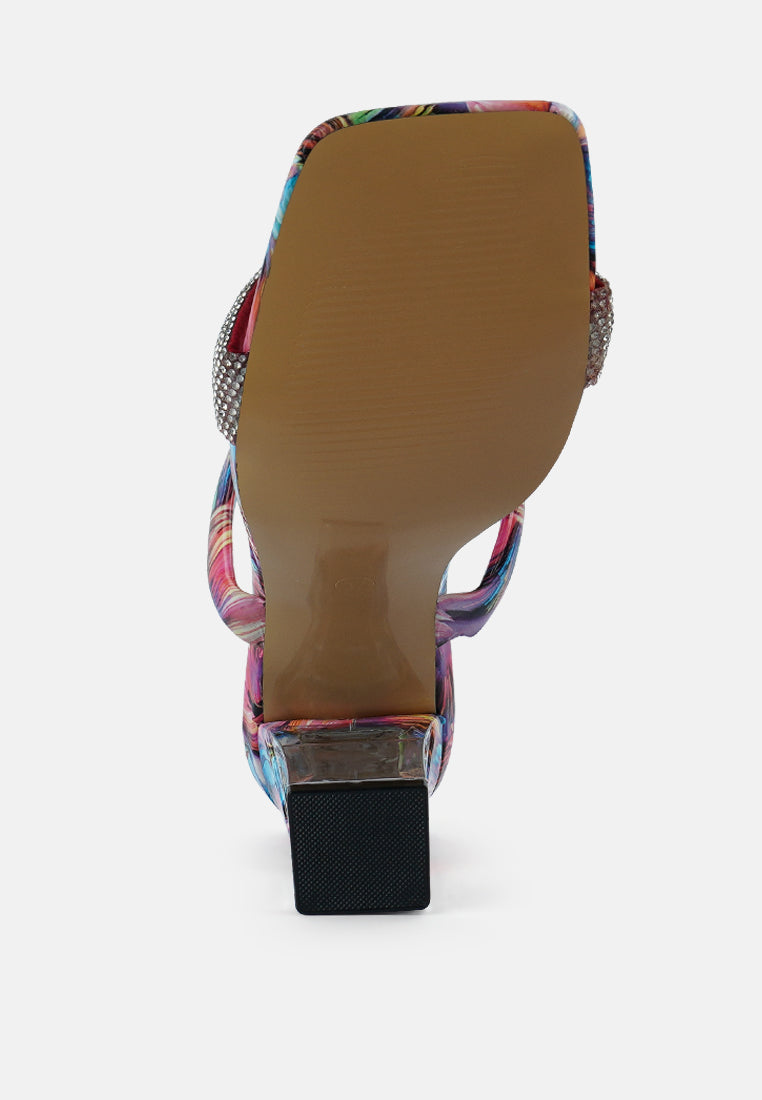 Ava Crisscrossing Straps Multicolored Square Heels Sandals in Multi | ikrush