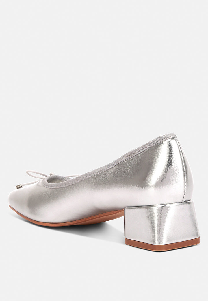 laga metallic low block heel ballerinas#color_silver